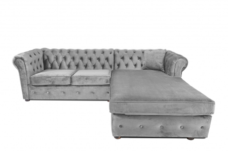 Canapea 2 locuri extensibila cu sezlong Chesterfield, gri, 245x85/175x70 cm [1]