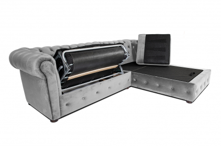 Canapea 2 locuri extensibila cu sezlong Chesterfield, gri, 245x85/175x70 cm [5]