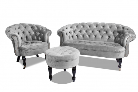 Canapea 2 locuri Filip Chesterfield, gri deschis, 152x82x82 [6]