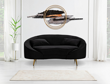 Canapea 2 locuri Oslo, Metal/Poliester, Negru/Auriu, 68x148x84 cm [9]