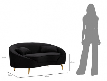 Canapea 2 locuri Oslo, Metal/Poliester, Negru/Auriu, 68x148x84 cm [10]