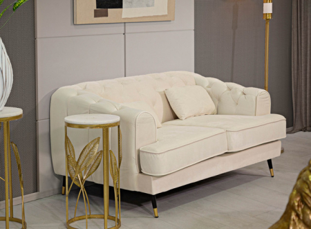 Canapea 2 locuri Praga, Metal/Poliester, Crem/Auriu, 71x146x86 cm [8]