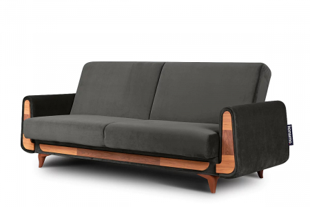 SALE % - Canapea 3 locuri GUSTAVO, Lemn/Stofa, Antracit, 230x98x98 cm