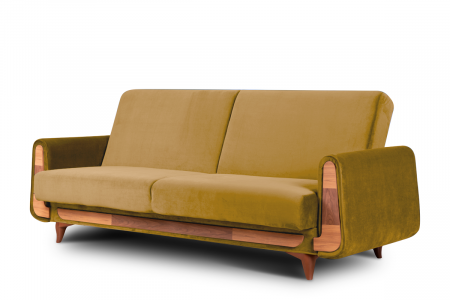 Canapele - Canapea 3 locuri GUSTAVO, Lemn/Stofa, Galben, 230x98x98 cm