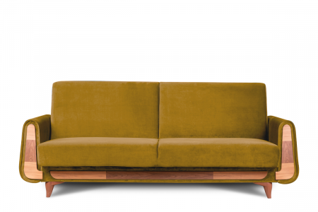 Canapea 3 locuri GUSTAVO, Lemn/Stofa, Galben, 230x98x98 cm [1]
