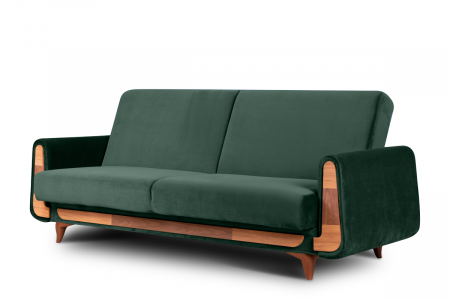 Canapele - Canapea 3 locuri GUSTAVO, Lemn/Stofa, Verde inchis, 230x98x98 cm