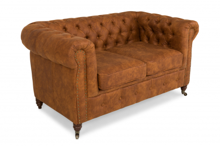 SALE % - Canapea Chesterfield, 2 locuri, Maro coniac, 150x80x86 cm
