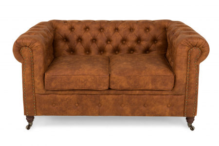 Canapea Chesterfield, 2 locuri, Maro coniac, 150x80x86 cm [1]