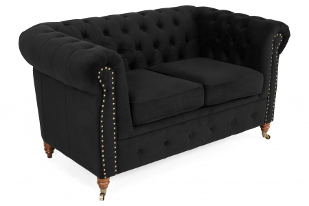 Canapele - Canapea Chesterfield, 2 locuri, Negru, 150x80x86 cm