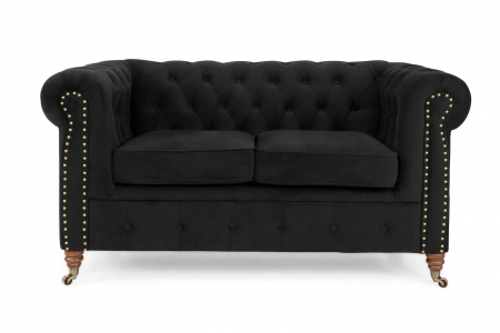 Canapea Chesterfield, 2 locuri, Negru, 150x80x86 cm [1]