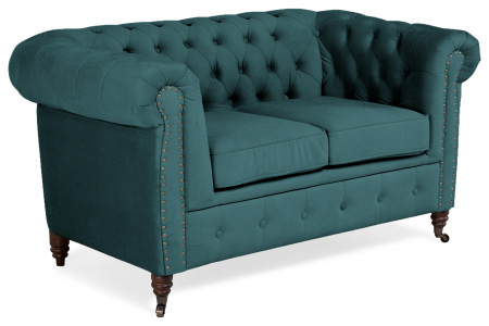 SALE % - Canapea Chesterfield, 2 locuri, Albastru-verzui, 150x80x86 cm