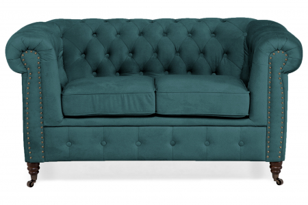 Canapea Chesterfield, 2 locuri, Albastru-verzui, 150x80x86 cm [1]