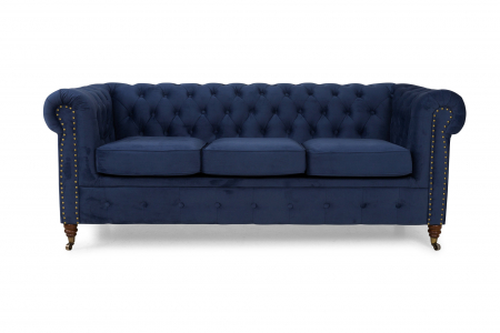 Canapea Chesterfield, 3 locuri, Albastru, 203x80x86 cm [3]