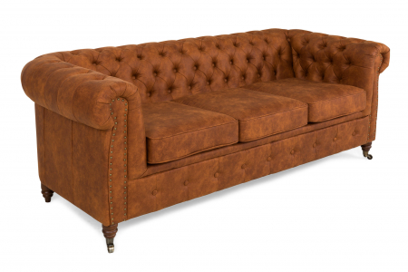 AUTUMN - Canapea Chesterfield, 3 locuri, Maro coniac, 203x80x86 cm