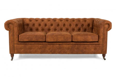 Canapea Chesterfield, 3 locuri, Maro coniac, 203x80x86 cm [3]