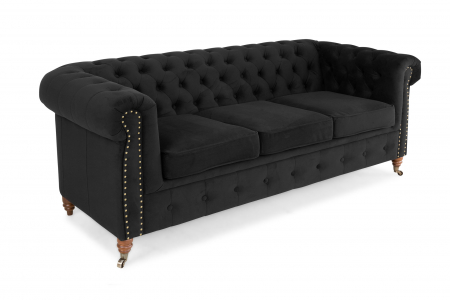 Canapea Chesterfield, 3 locuri, Negru, 203x80x86 cm