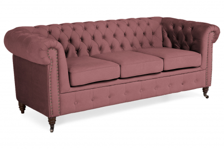 Canapea Chesterfield, 3 locuri, Roz, 203x80x86 cm
