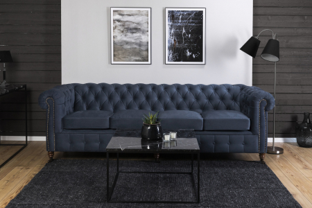 Canapele - Canapea Chesterfield, 4  locuri, Albastru, 238x80x86 cm