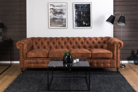 SALE % - Canapea Chesterfield, 4  locuri, Maro coniac, 238x80x86 cm