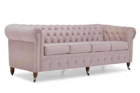 LIVING - Canapea Chesterfield, 4  locuri, Roz, 238x80x86 cm