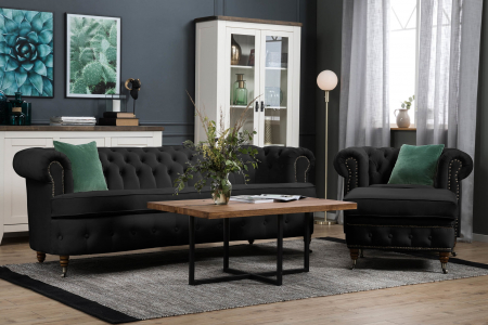 Canapele - SET DELUX, Canapea Curbata |Fotoliu |Taburet Chesterfield