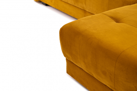 Canapea coltar OSCAR, 2 locuri extensibila, cu sezlong, spatiu depozitare Chesterfield, galben catifea, 245x85 cm [9]