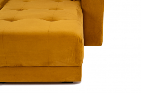 Canapea coltar OSCAR, 2 locuri extensibila, cu sezlong, spatiu depozitare Chesterfield, galben catifea, 245x85 cm [6]