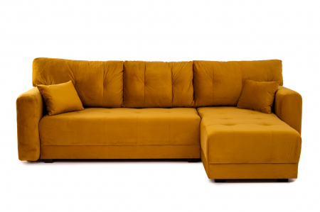 SALE % - Canapea coltar OSCAR, 2 locuri extensibila, cu sezlong, spatiu depozitare Chesterfield, galben catifea, 245x85 cm