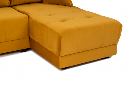 Canapea coltar OSCAR, 2 locuri extensibila, cu sezlong, spatiu depozitare Chesterfield, galben catifea, 245x85 cm [5]
