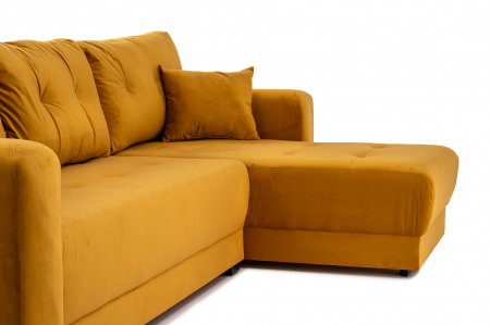 Canapea coltar OSCAR, 2 locuri extensibila, cu sezlong, spatiu depozitare Chesterfield, galben catifea, 245x85 cm [16]