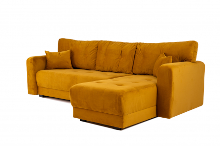 Canapea coltar OSCAR, 2 locuri extensibila, cu sezlong, spatiu depozitare Chesterfield, galben catifea, 245x85 cm [10]