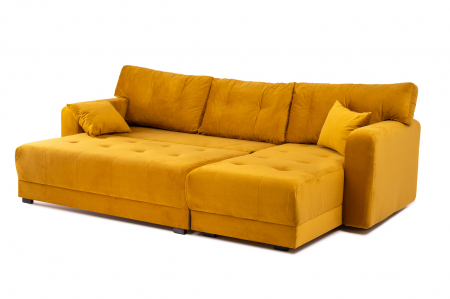 Canapea coltar OSCAR, 2 locuri extensibila, cu sezlong, spatiu depozitare Chesterfield, galben catifea, 245x85 cm [13]