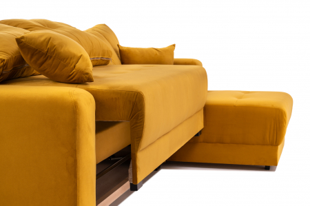 Canapea coltar OSCAR, 2 locuri extensibila, cu sezlong, spatiu depozitare Chesterfield, galben catifea, 245x85 cm [17]