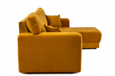 Canapea coltar OSCAR, 2 locuri extensibila, cu sezlong, spatiu depozitare Chesterfield, galben catifea, 245x85 cm [14]