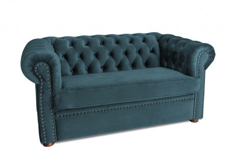 Canapea cu 2 locuri extensibila Chesterfield, albastru-verzui, 150x86x80 cm [1]