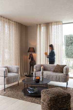 LIVING - Canapea cu 2 locuri Teddy, picioare metalice, lemn, taupe