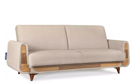 Canapea extensibila 3 locuri GUSTAVO, Lemn/Stofa, bej plusat, 230x98x98 cm [1]