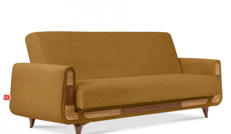 Canapea extensibila 3 locuri GUSTAVO, Lemn/Stofa, Galben cu striatii, 230x98x98 cm [2]