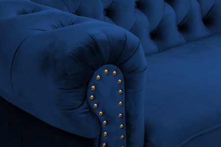 Canapea extensibila Chesterfield, 3 locuri, Albastru, 203x80x86 cm [7]