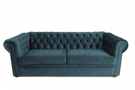 Canapele - Canapea extensibila Chesterfield, 3 locuri, Albastru-Verzui, 203x80x86 cm