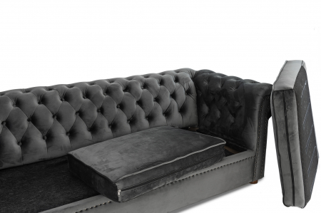 Canapea extensibila Chesterfield, 3 locuri, Gri, 203x80x86 cm [3]