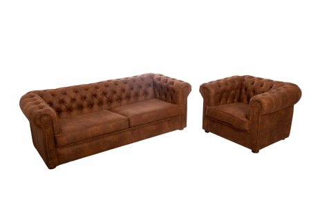 Canapea extensibila Chesterfield, 3 locuri, Maro coniac, 203x80x86 cm [6]