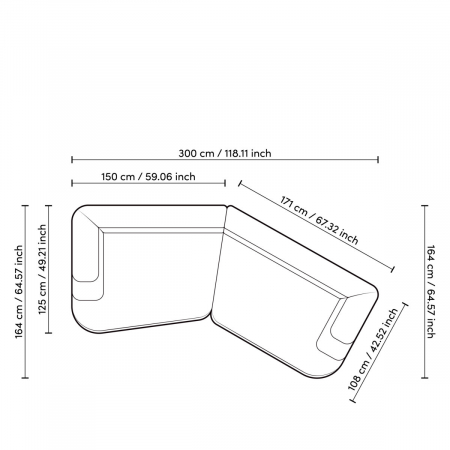 Canapea Malaga L lyssa off-white, Dims: W. 300 | D. 164 | H. 73 | min SD. 79 | max SD. 100 | SH. 40 | AH. 73  (CM) [7]