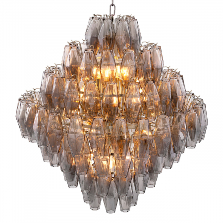 Lustre - Candelabru, Benini L din sticla fumurie nichelat