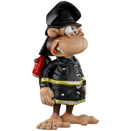 Caricatura Maimuta "Pompier", Rasina sintetica, maro, gri, L. 5 cm, l. 8 cm, H 13 cm [3]
