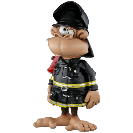 Caricatura Maimuta "Pompier", Rasina sintetica, maro, gri, L. 5 cm, l. 8 cm, H 13 cm [1]
