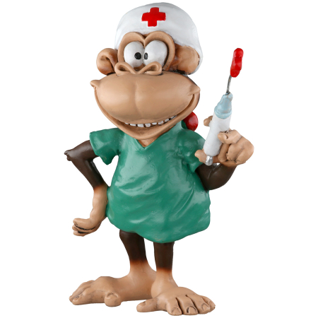 Caricatura Maimuta "Asistenta/ Doctor", Rasina sintetica, maro, gri, L. 6 cm, l. 10 cm, H 12 cm [1]