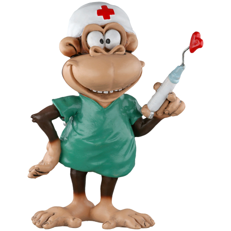 Caricatura Maimuta "Asistenta/ Doctor", Rasina sintetica, maro, gri, L. 6 cm, l. 10 cm, H 12 cm [2]