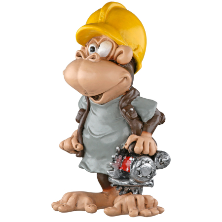 Caricatura Maimuta "Constructor", Rasina sintetica, maro, gri, L. 6 cm, l. 7 cm, H 13 cm [1]