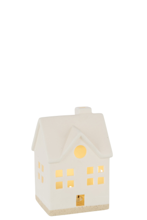 Casa cu LED-uri, 2 ferestre, alb, lut | L 9.5X l 8X H 14.5 cm [1]